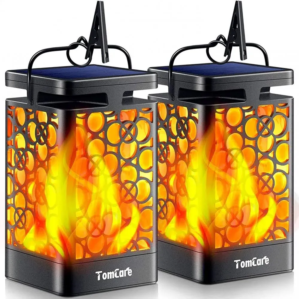 TomCare Solar Lights Outdoor Upgraded Solar Lantern Flickering Flame Outdoor Waterproof Hanging Lanterns Decorative Solar Powered Outdoor Lighting LED