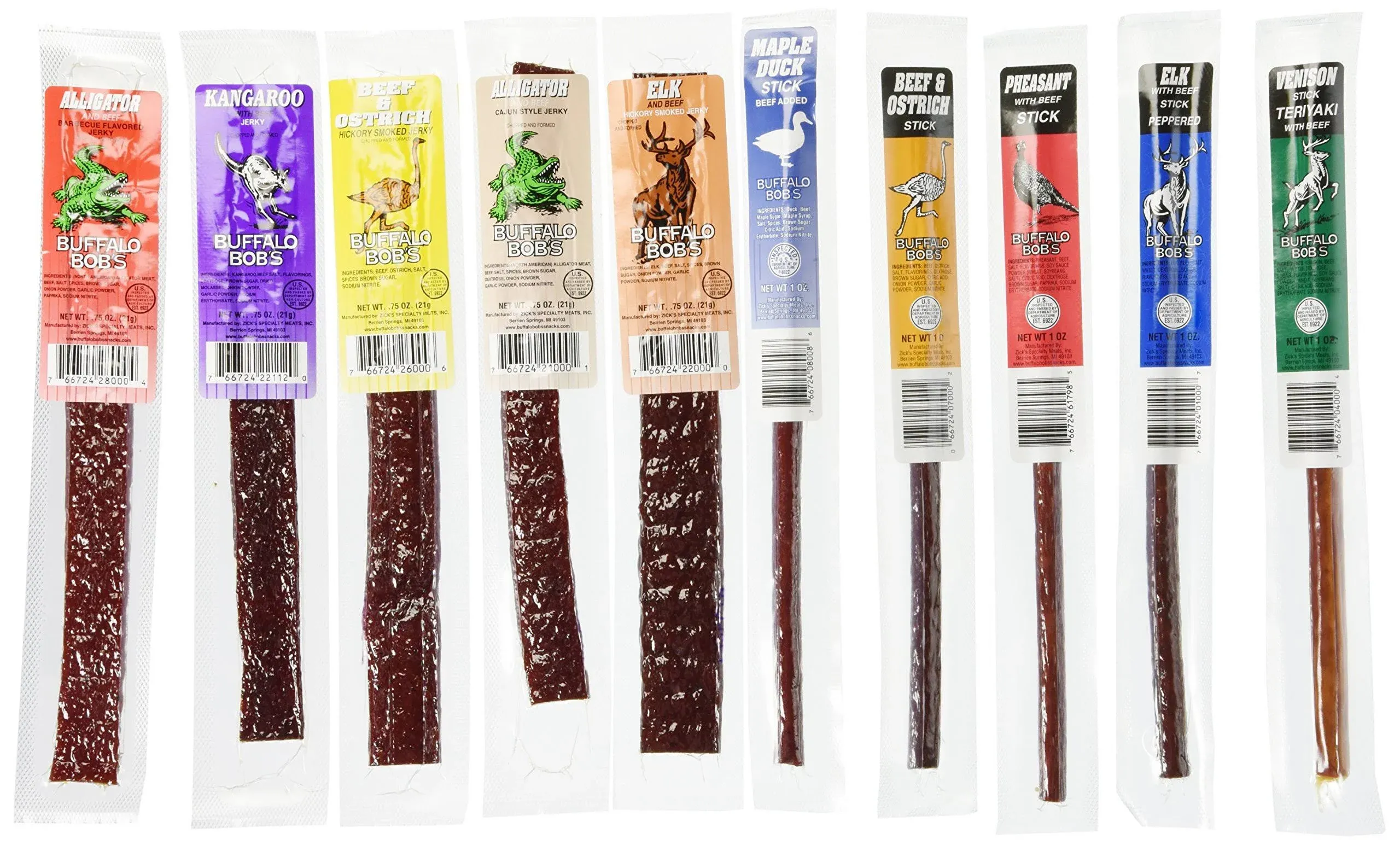 Buffalo Bob&#039;S Wild Game Jerky- Sampler Gift Pack Of 10