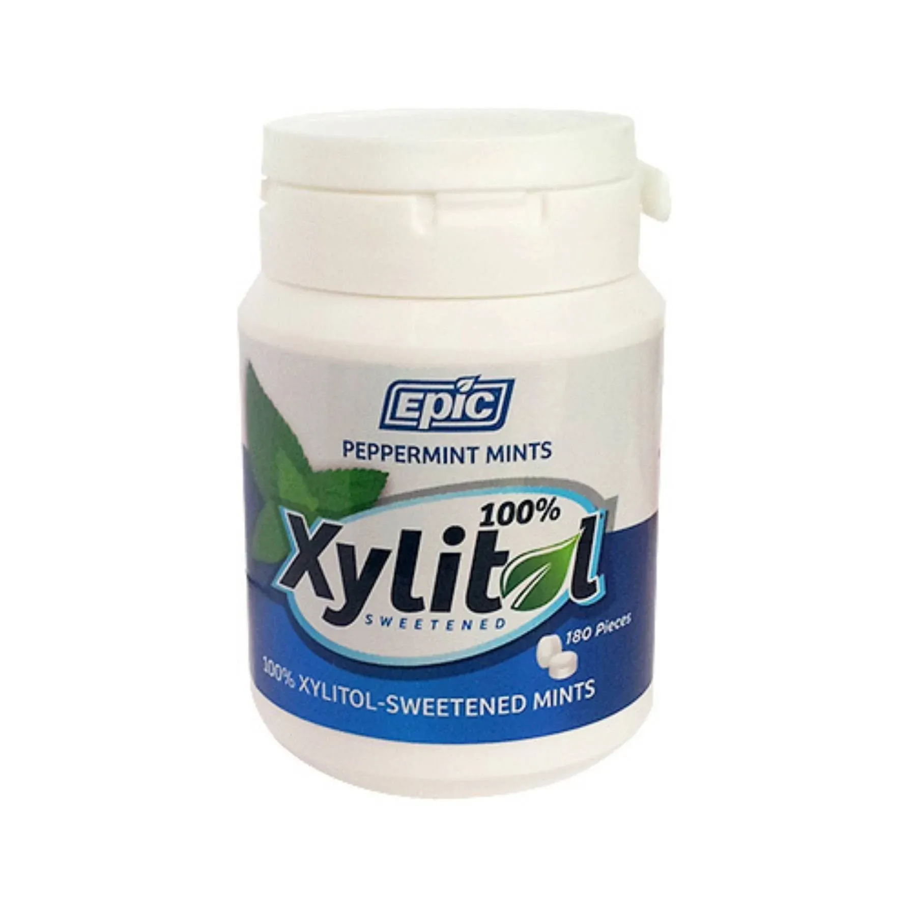 Epic Xylitol Mints - Sugar Free & Aspartame Free Mints Sweetened w/Xylitol for Dry Mouth & Gum Health (Peppermint, 180-Piece Bottle, 2 Bottles) 