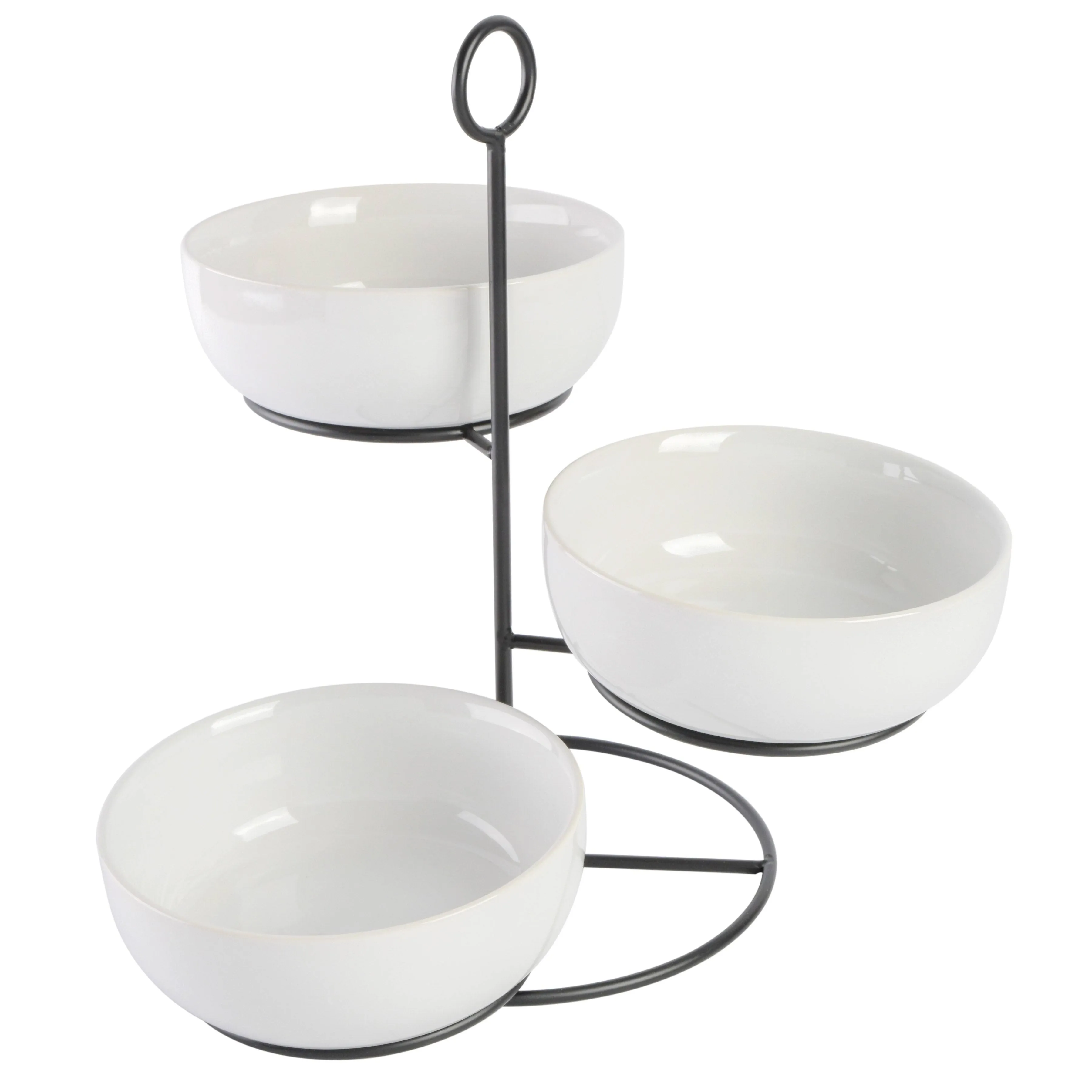 Gibson Home Gracious Dining Dinnerware, 3pc Tidbit Bowl Set w/Bamboo Tray, White, 3-Piece Tidbit Bowl w/Bamboo Tray