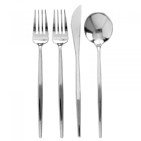 Silver Spoons Modern Disposable Flatware Set, Includes 40 Forks, 20 Spoons and 20 ...