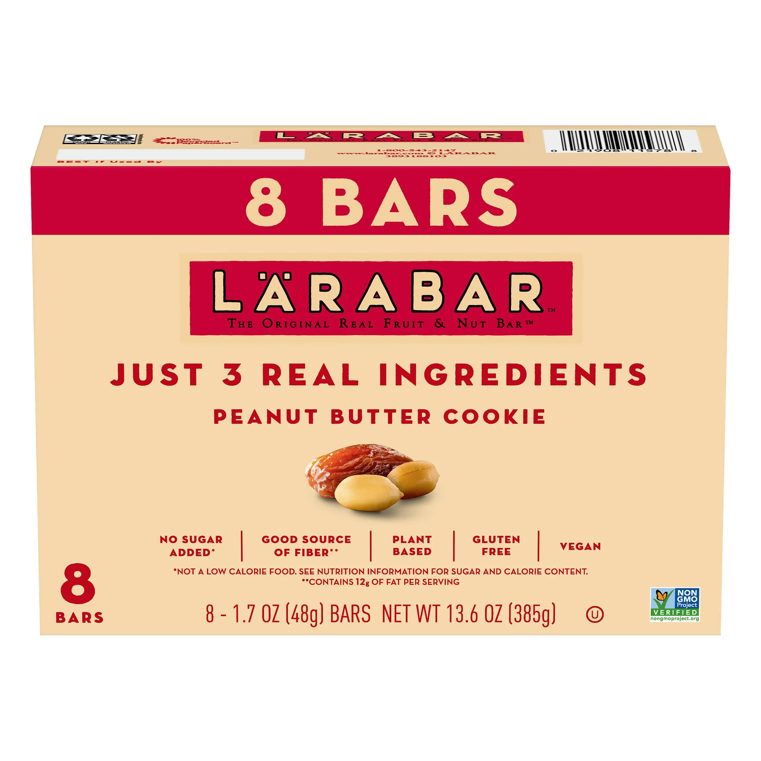 LaraBar's Original Fruit & Nut Food Bar - Gluten Free, Dairy Free, Vegan | Peanut Butter Cookie (8) Bars