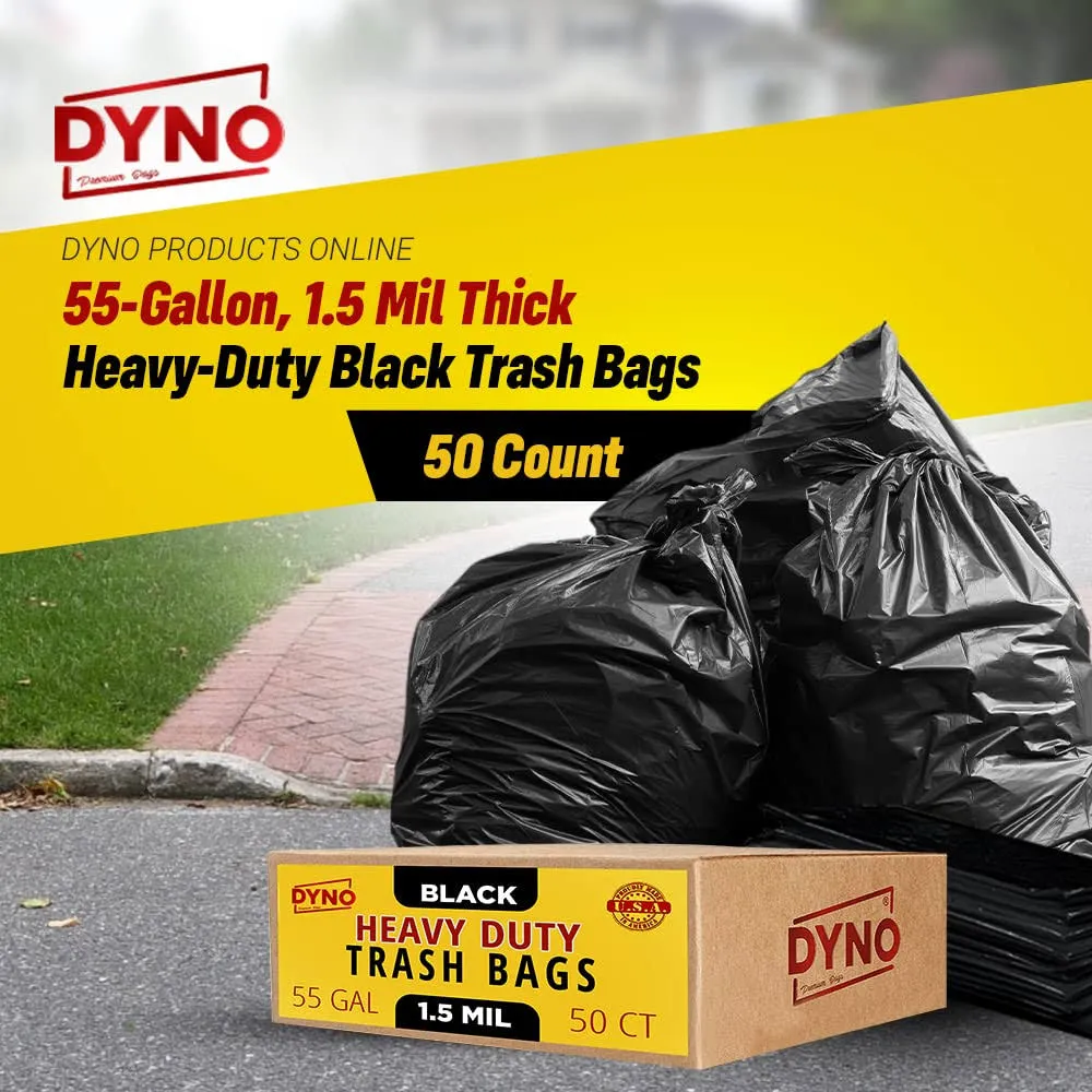 Dyno Products Online 55-Gallon, 1.5 Mil Thick Heavy-Duty Black Trash B