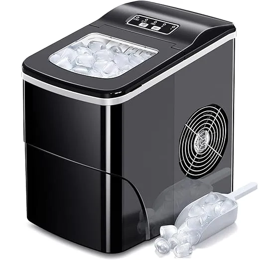 AGLUCKY Ice Makers Countertop with Self-Cleaning, 26lbs/24hrs, 9 Cubes Ready in 6 Mins, Portable Ice Machine with 2 Sizes Bullet Ice/Ice Scoop/Basket for Home/Kitchen/Office/Bar/Party, Black