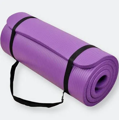 BalanceFrom GoCloud All-Purpose 1-Inch Extra Thick High Density Anti-Tear Exercise Yoga Mat with Carrying Strap, Purple