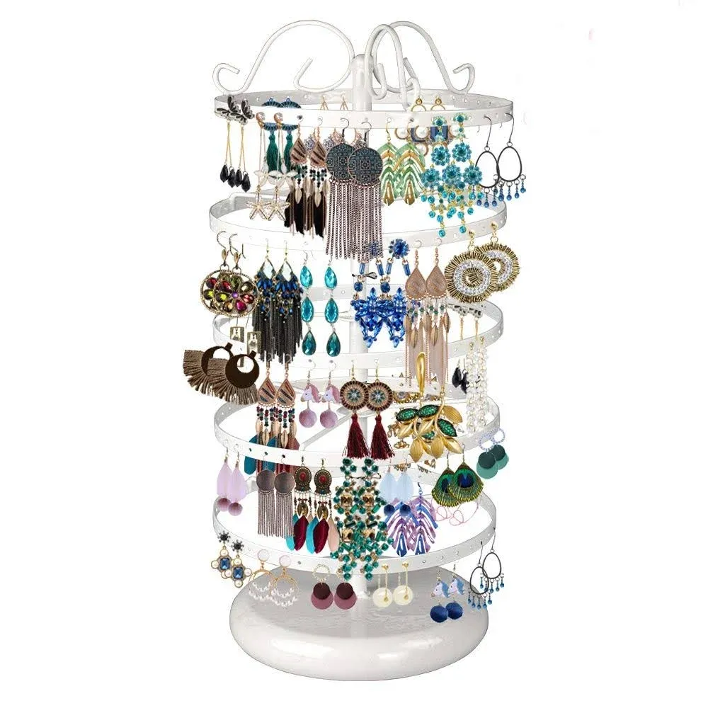 5 Tiers Metal Rotating Earring Holder Organizer, Exquisite Jewelry Display St...