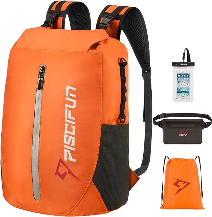 Piscifun Dry Bag Waterproof, Lightweight Dry Backpack with Waist Pouch and Phone Case for Kayaking, Boating 10L 20L 30L