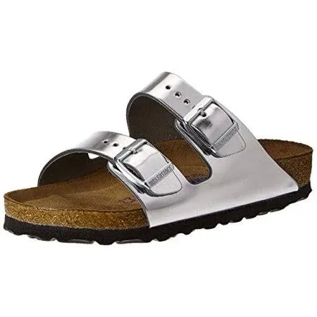 Birkenstock Unisex Arizona, Metallic Silver, 35 EU, Narrow, Adult Unisex