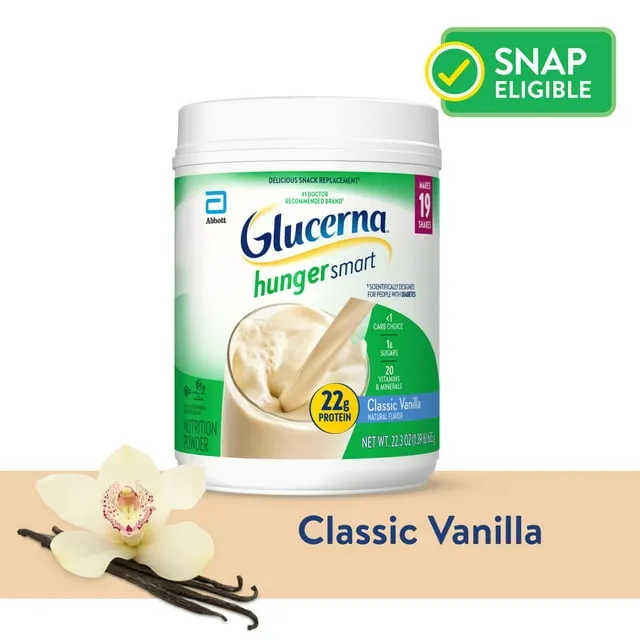 Glucerna Hunger Smart Powder, Diabetic Nutrition, Blood Sugar Management, 22g Protein, 130 Calories, Classic Chocolate, 22.3-oz tub, 2 Count