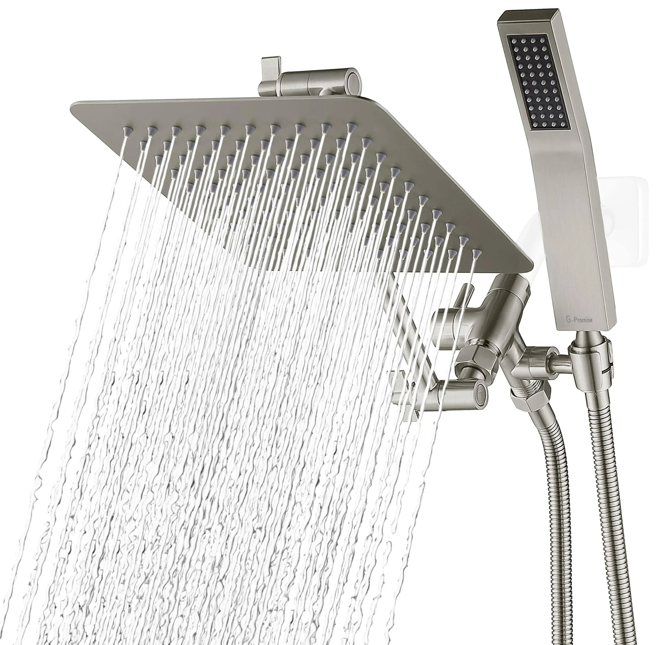 Open Box G-Promise Metal Dual Square Shower Head Combo 8&#034; Rain Shower Head +Wand