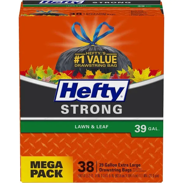 Hefty Strong Lawn & Leaf Drawstring Trash Bags - 39 Gallon - 24ct