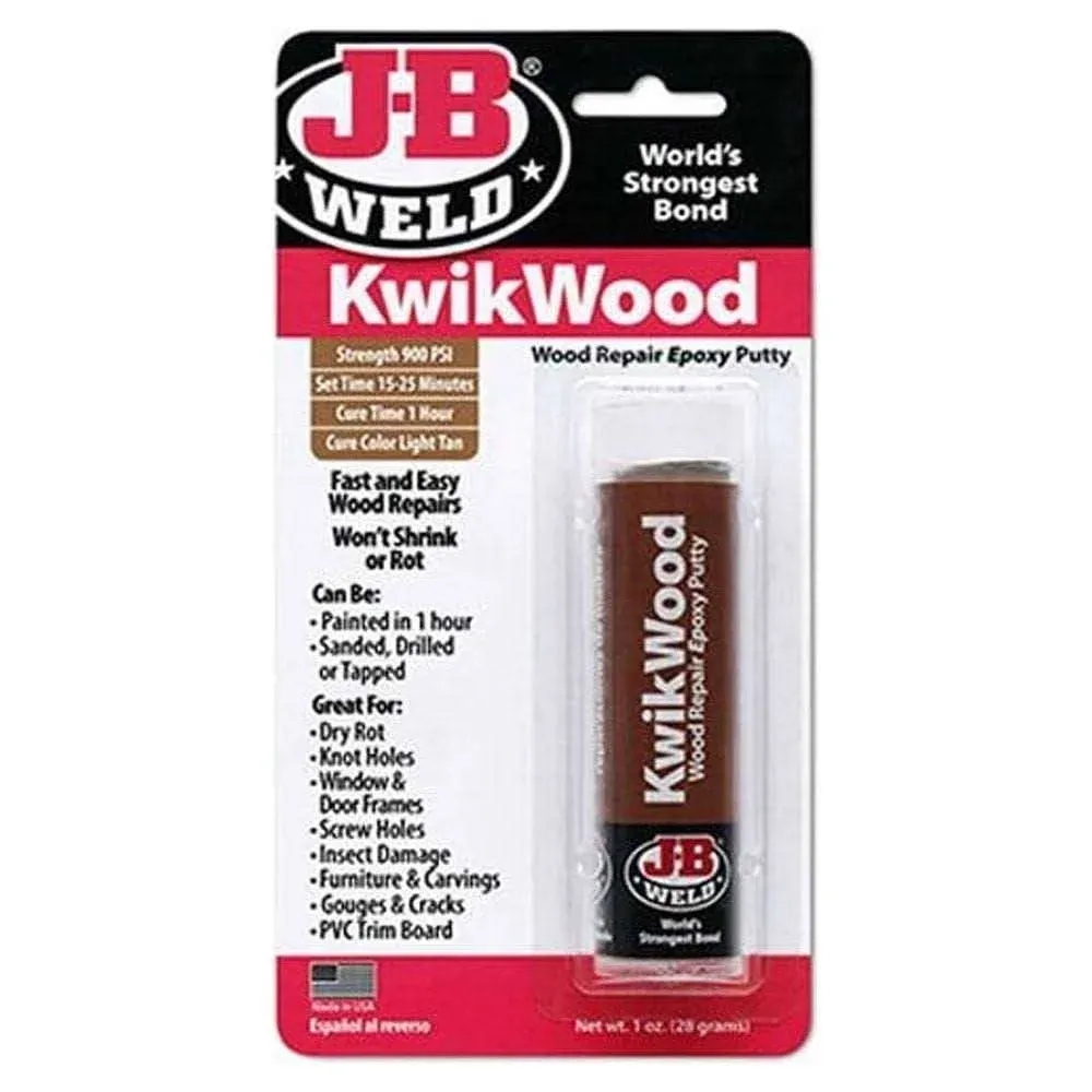 J-B Weld 8257 KwikWood Wood Repair Epoxy Putty Stick-1 oz, Tan