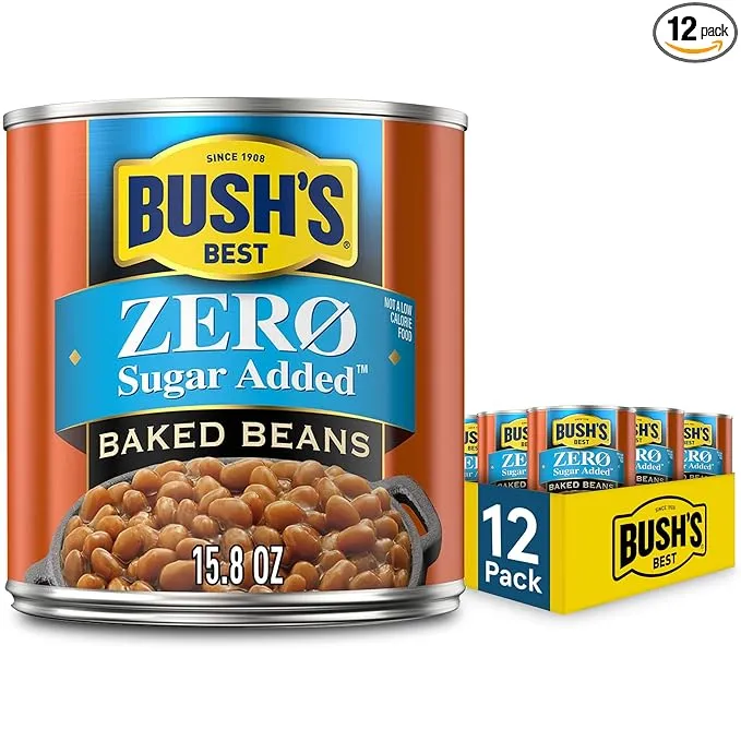 BUSH'S BEST 15.8 oz Zero Sugar Baked Beans, Source Of Plant Based Protein and Fiber, Low Fat, Gluten Free, (Pack of 12)