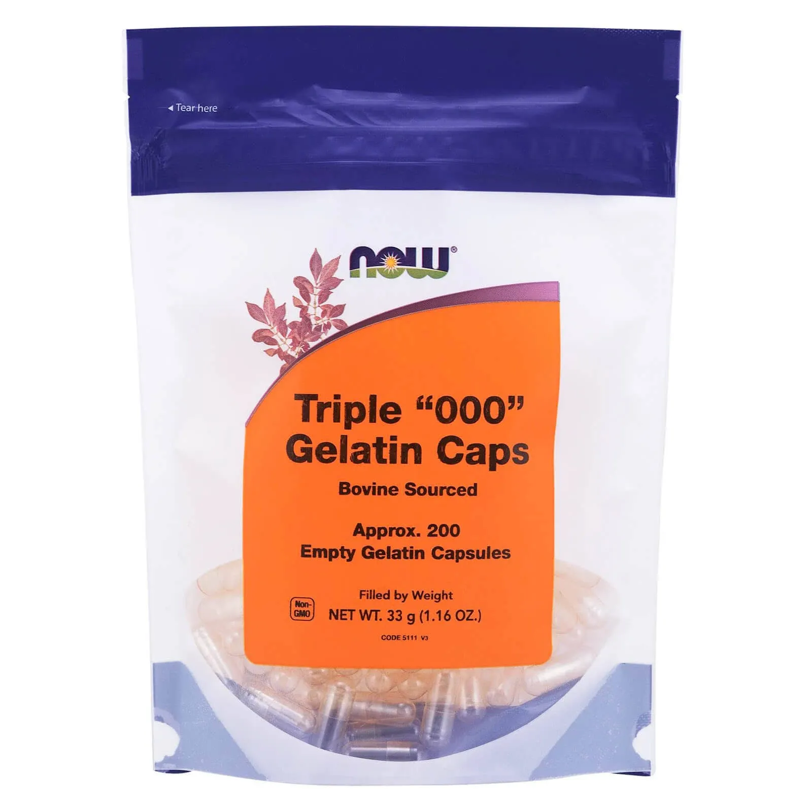 Now Foods Empty Capsules Gelatin Triple 000" 200 Caps