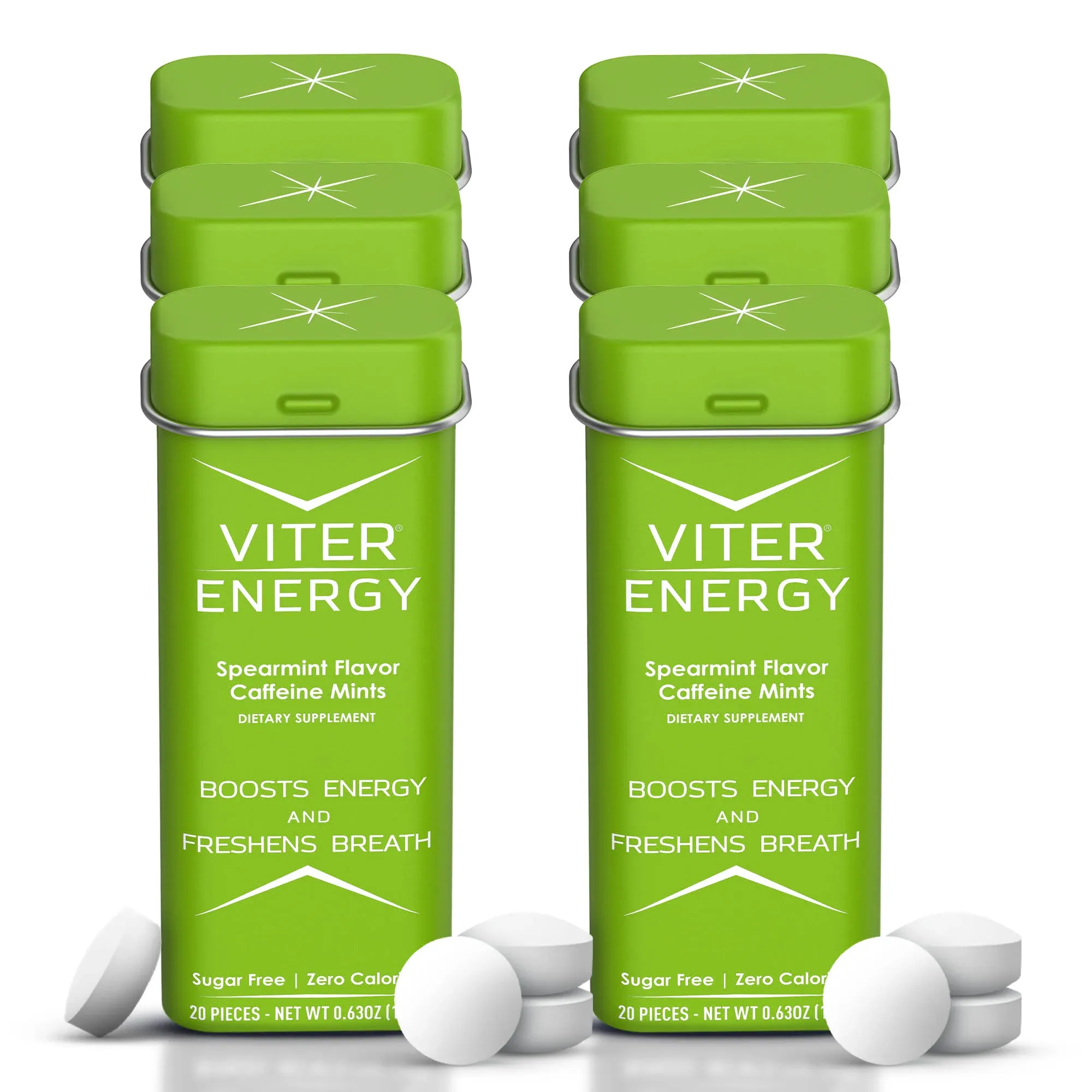 Viter Energy Caffeinated Mints 40mg Caffeine, B Vitamins, Sugar Free. (Wintergreen, 20pcs, 6 Pack)Viter Energy Caffeinated Mints 40mg Caffeine, B Vitamins,…