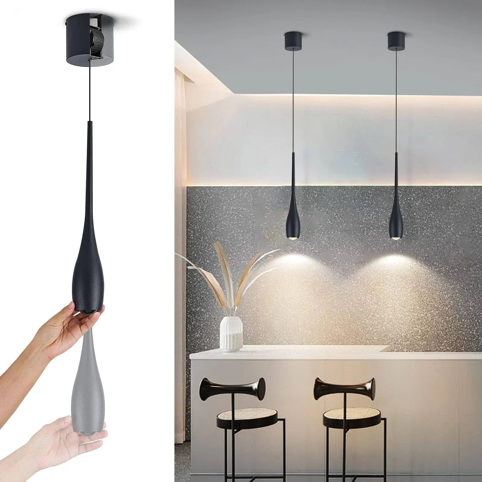 Julin Home Black Pendant Light for Kitchen Island, LED Dimmable Pendant Light ...