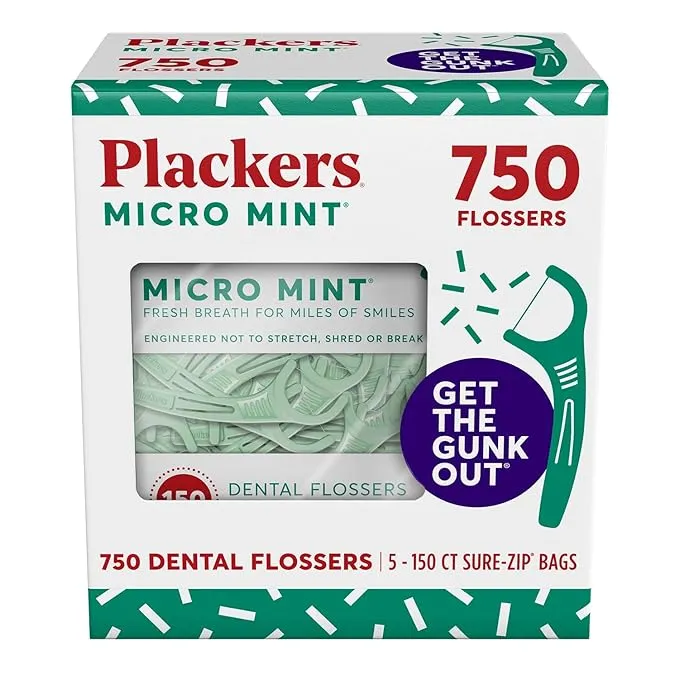 Plackers Micro - Púas de hilo dental sabor a menta, 90 unidades, paquete de 3