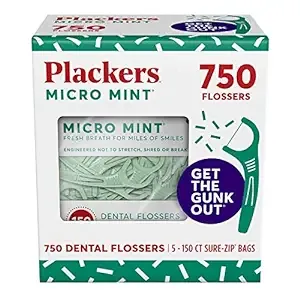 Plackers Micro Mint Dental Flossers, Fold-Out Toothpick, Super Tuffloss, Easy Storage with Sure-Zip Seal, Fresh Mint Flavor, 750 Count (Pack of 5)