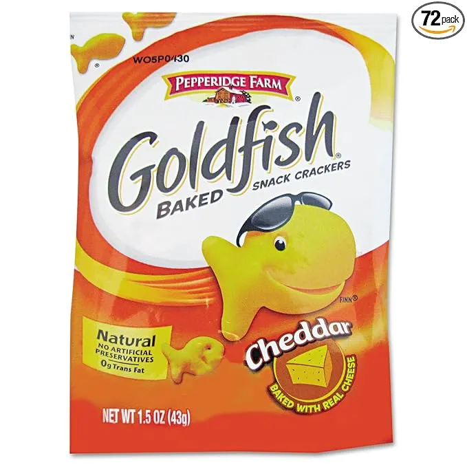 Goldfish Crackers, Cheddar, Single-Serve Snack, 1.5Oz Bag, 72/Carton