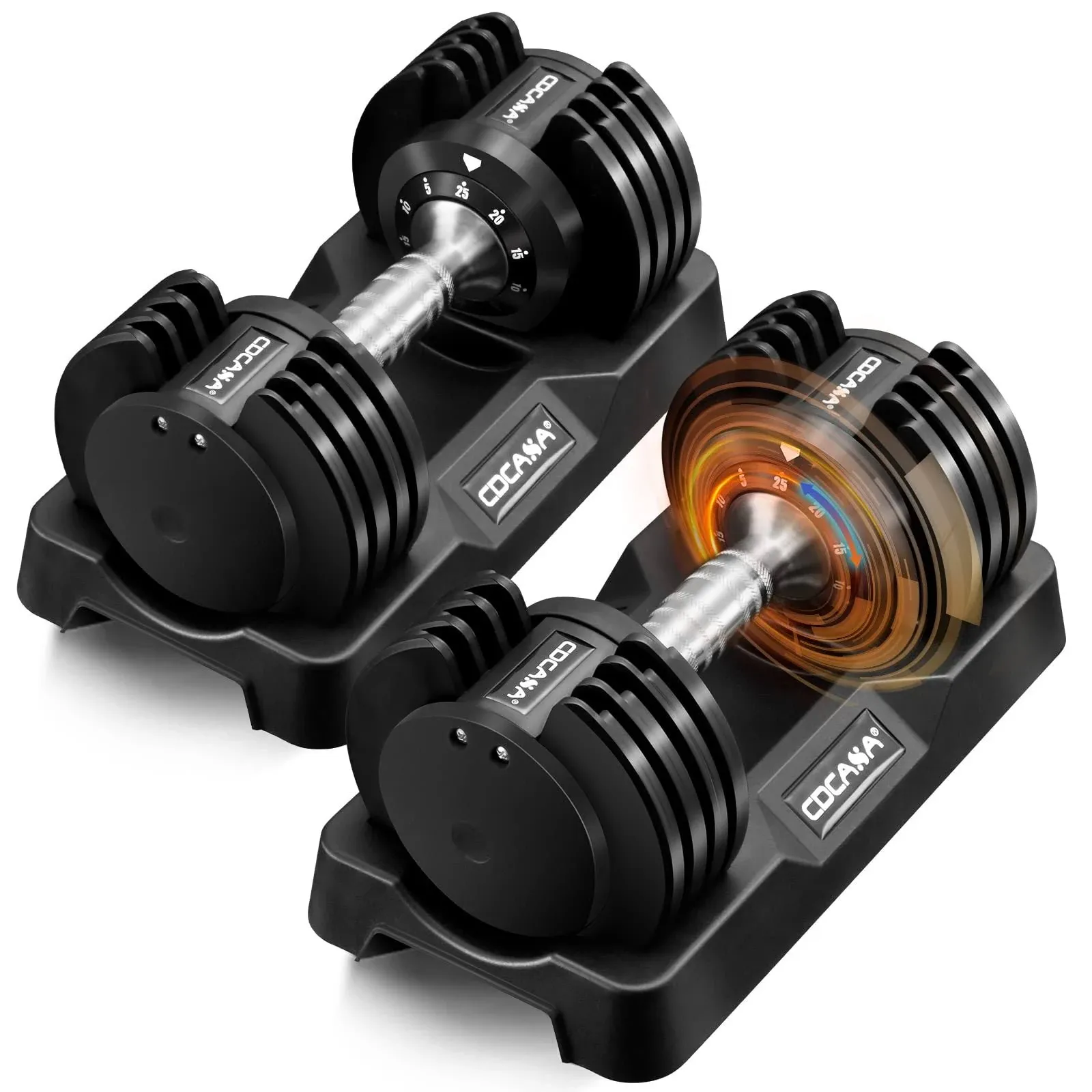 Adjustable Dumbbell Set, 25lb/55lb Free Weight Set Pair Fast Adjust Dumbbell ...