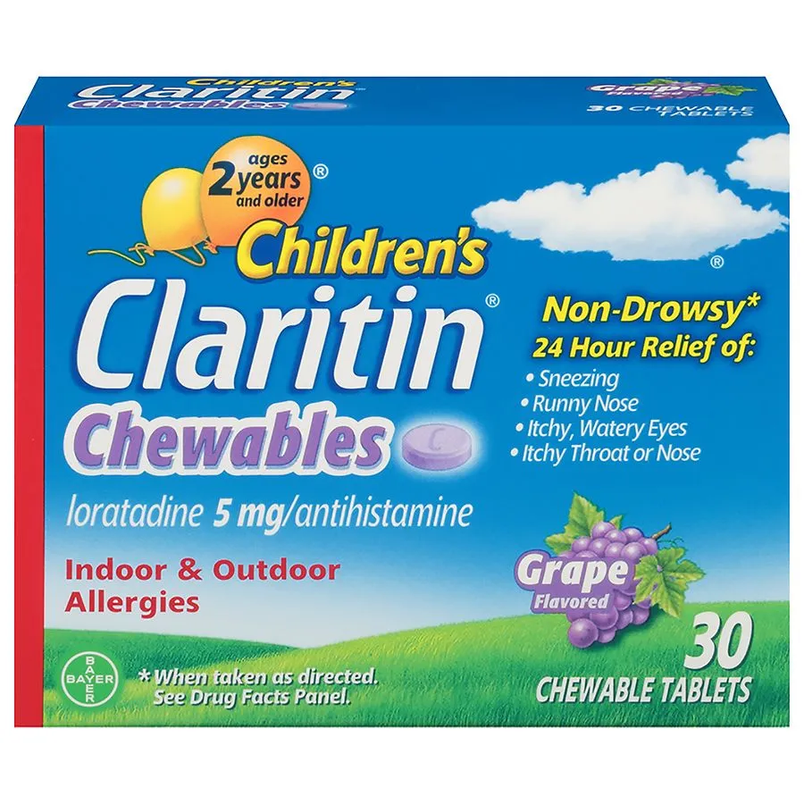 Children's Claritin Chewables Non-Drowsy Grape Flavored Allergy Relief Chewable Tablets 30 ct Box + 10 Bonus