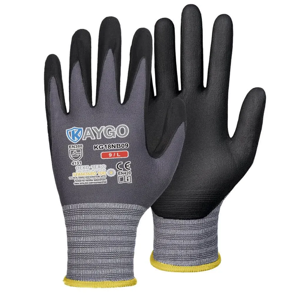 KG18N Seamless Knit Nylon Work Gloves with Microfoam Nitrile Coated on Palm and Fingers 6Pairs/12Pairs Pack