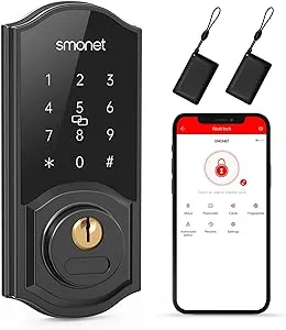 Smart Deadbolt, SMONET Keyless Entry Door Lock with Digital Keypad, Electronic Smart Locks for Front Door Bluetooth Touchscreen Lock Security, Remote Lock with Alexa and Gateway for Residential Home