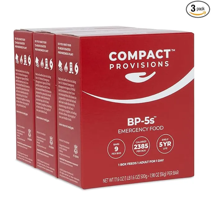 Compact Provisions BP-5s Emergency Food Supply - 3-Pack - Non-Perishable Survival Rations for Disaster Preparedness & Disaster K