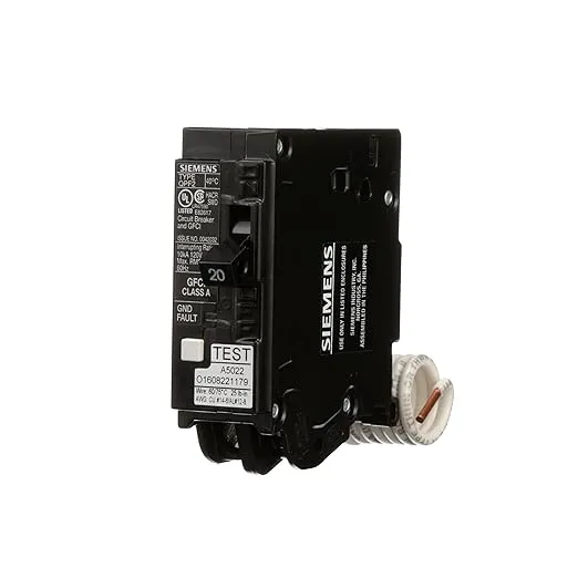 Siemens QF120A Ground Fault Circuit Interrupter, 20 Amp, 1 Pole, 120 Volt, 10,000 AIC, Black