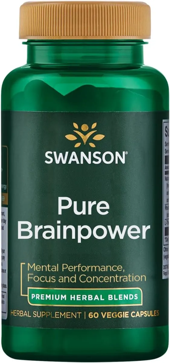 Swanson Pure Brainpower Brain Health Cognitive Memory Focus Support Brain-Derived Neurotrophic Factor (BDNF) Herbal Supplement (Ginkgo Biloba, Bacopa Monnieri) 60 Veggie Capsules (Veg Caps) Vegan