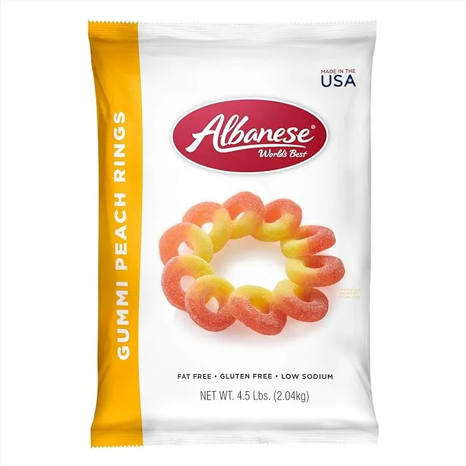 Albanese World's Best Gummi Rings, Peach - 8 oz