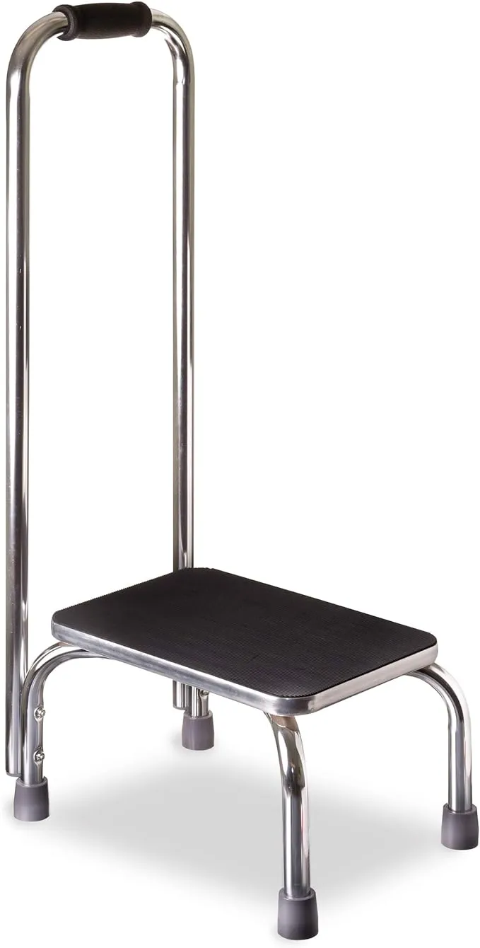 DMI Step Stool with Handle and Non Skid Rubber Platform, Lightweight and Sturdy Stool for Seniors, Adults and Children, Holds up to 300 Pounds with 9.5 Inch Step Up, 17.3"D x 12.3"W x 34"H, Chrome