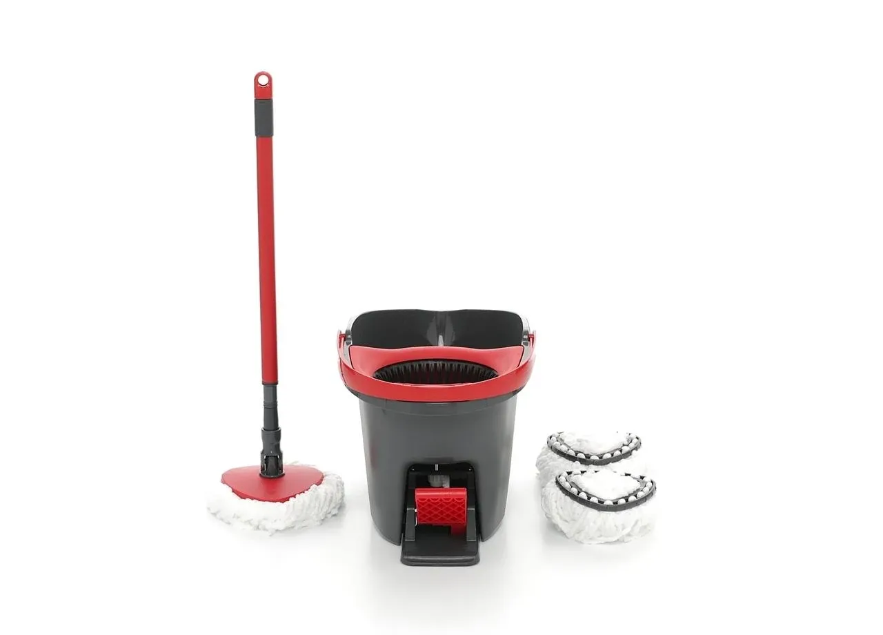 O-Cedar EasyWring Microfiber Spin Mop & Bucket System, Red/Gray