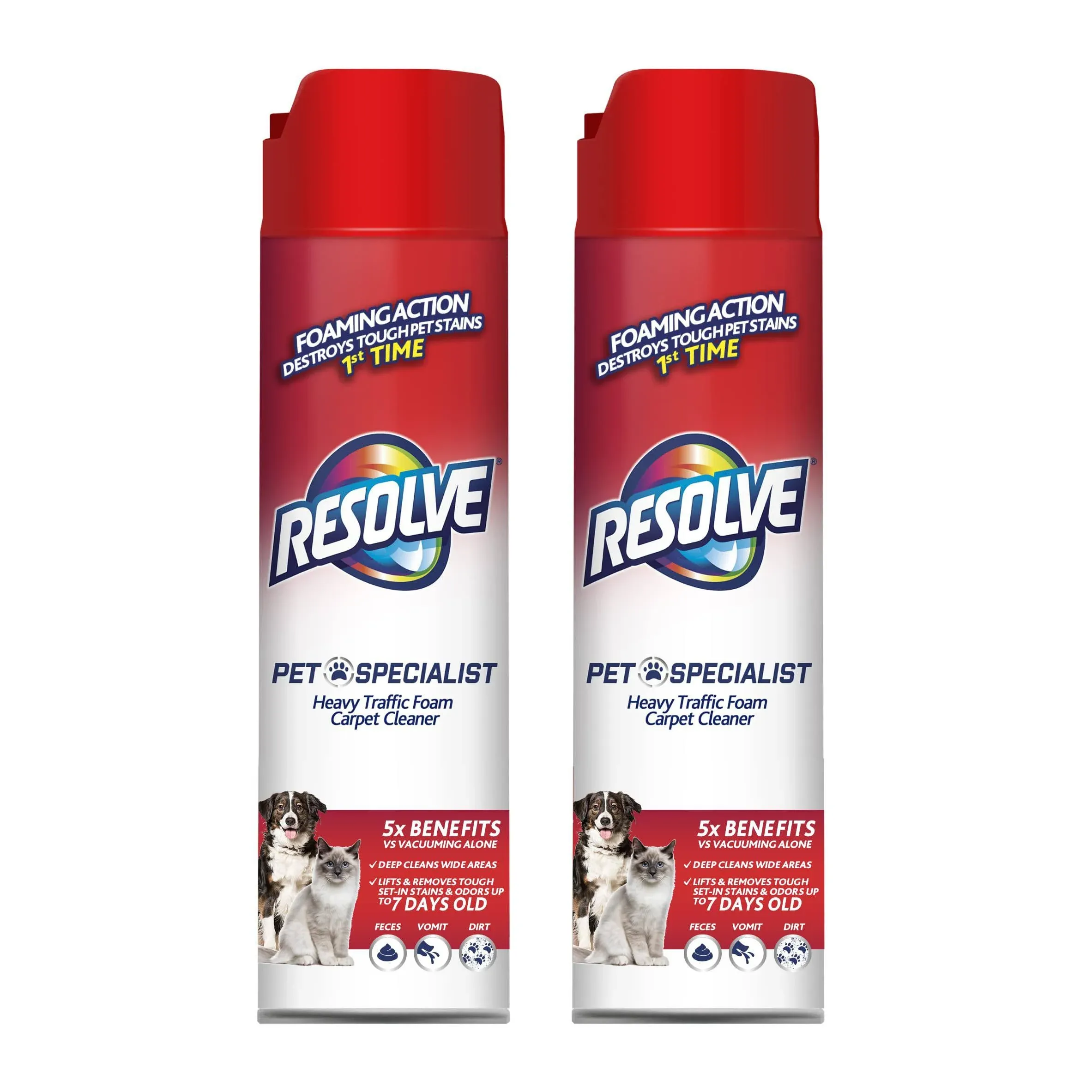 Resolve Pet Specialist Heavy Traffic Foam, Carpet Cleaner, Pet Stain And Odor Remover, Carpet Cleaner Solution, 2 Pack Of 22oz