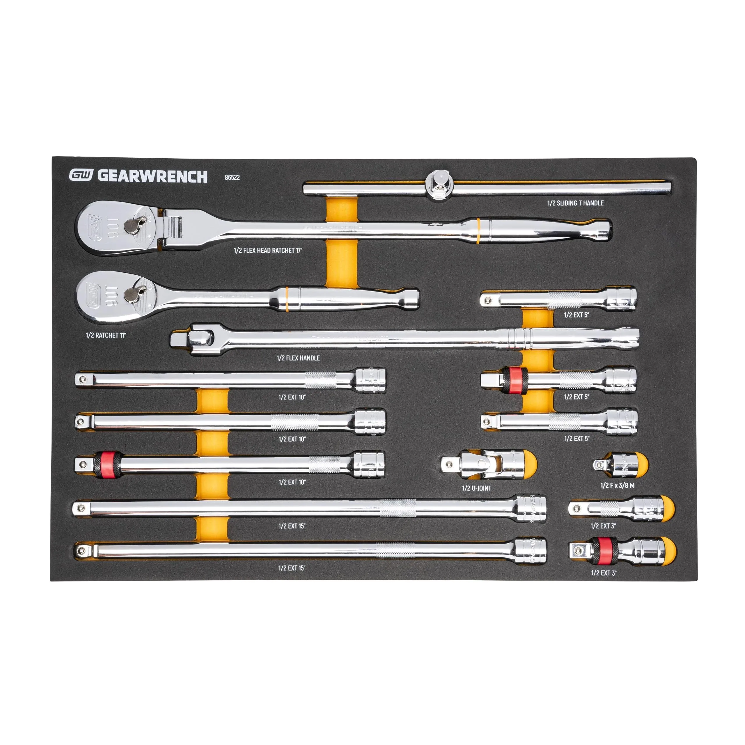 GEARWRENCH 16 Piece 1/2" 90T Ratchet & Drive Tool Set with EVA Foam Tray - 86522