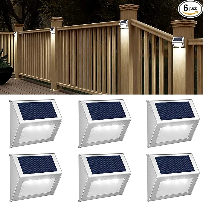 JSOT Outdoor Solar Lights, Solar Powered Deck Lights, Waterproof Outside Lights for Garden Backyard Patio Yard Fence Post Stair Step Wall Railing Lighting, 3LED Cool Light 6 Pack