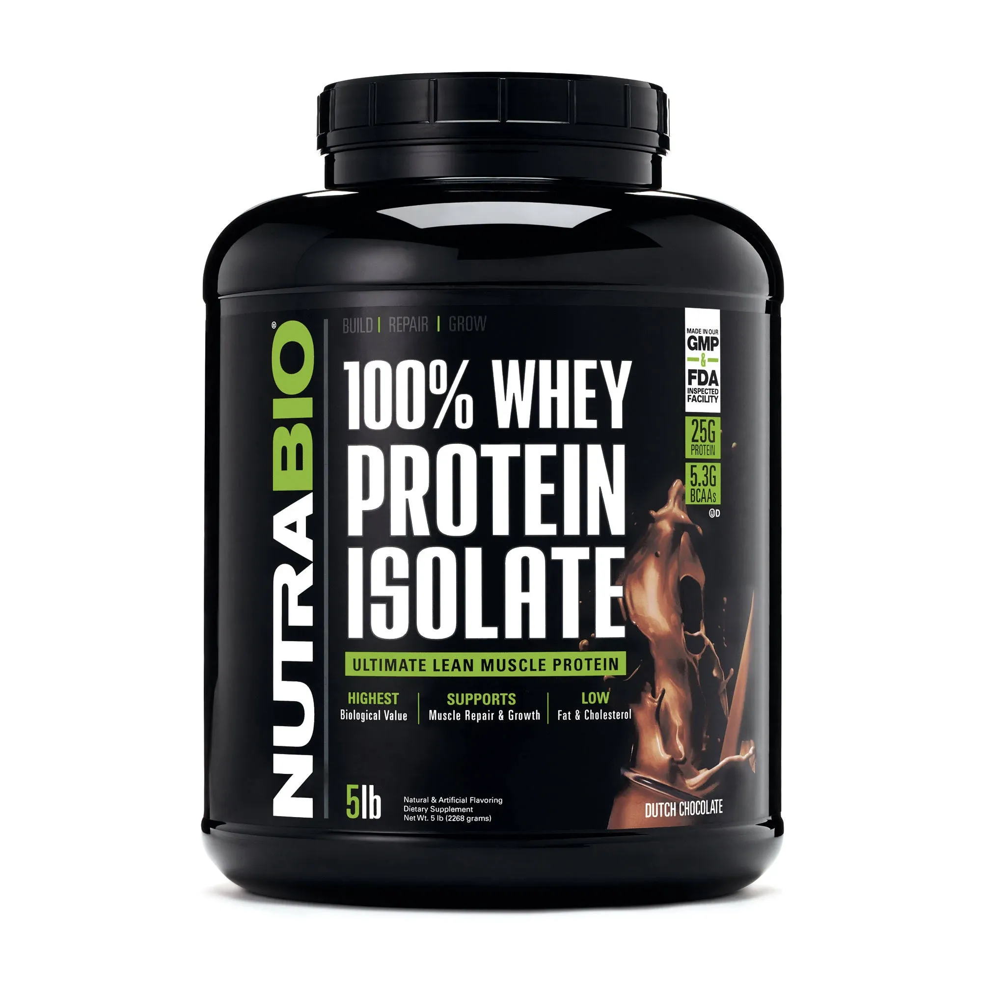 NutraBio 100% Whey Protein Isolate - Complete Amino Acid Profile - 25G of Protein Per Scoop - Soy and Gluten Free - Zero Fillers, Non-GMO, Protein Powder - Cookies and Cream, 2 Pounds