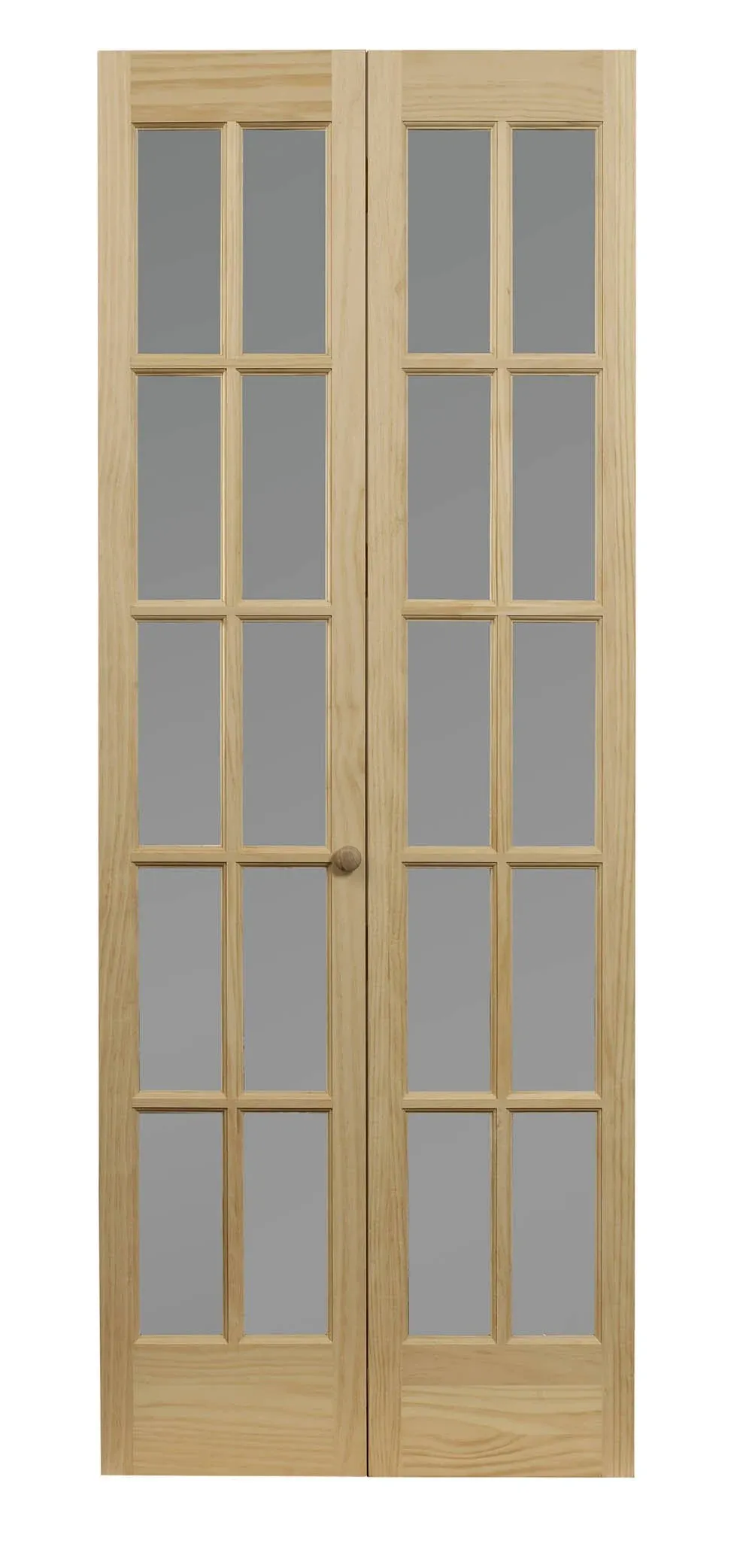 Pinecroft Frosted Classic French 36-in x 80-in Pine Wood 2-panel Square Frosted Glass Smooth Solid Core Unfinished Pine Wood Closet Bifold Door (Hardware Included)