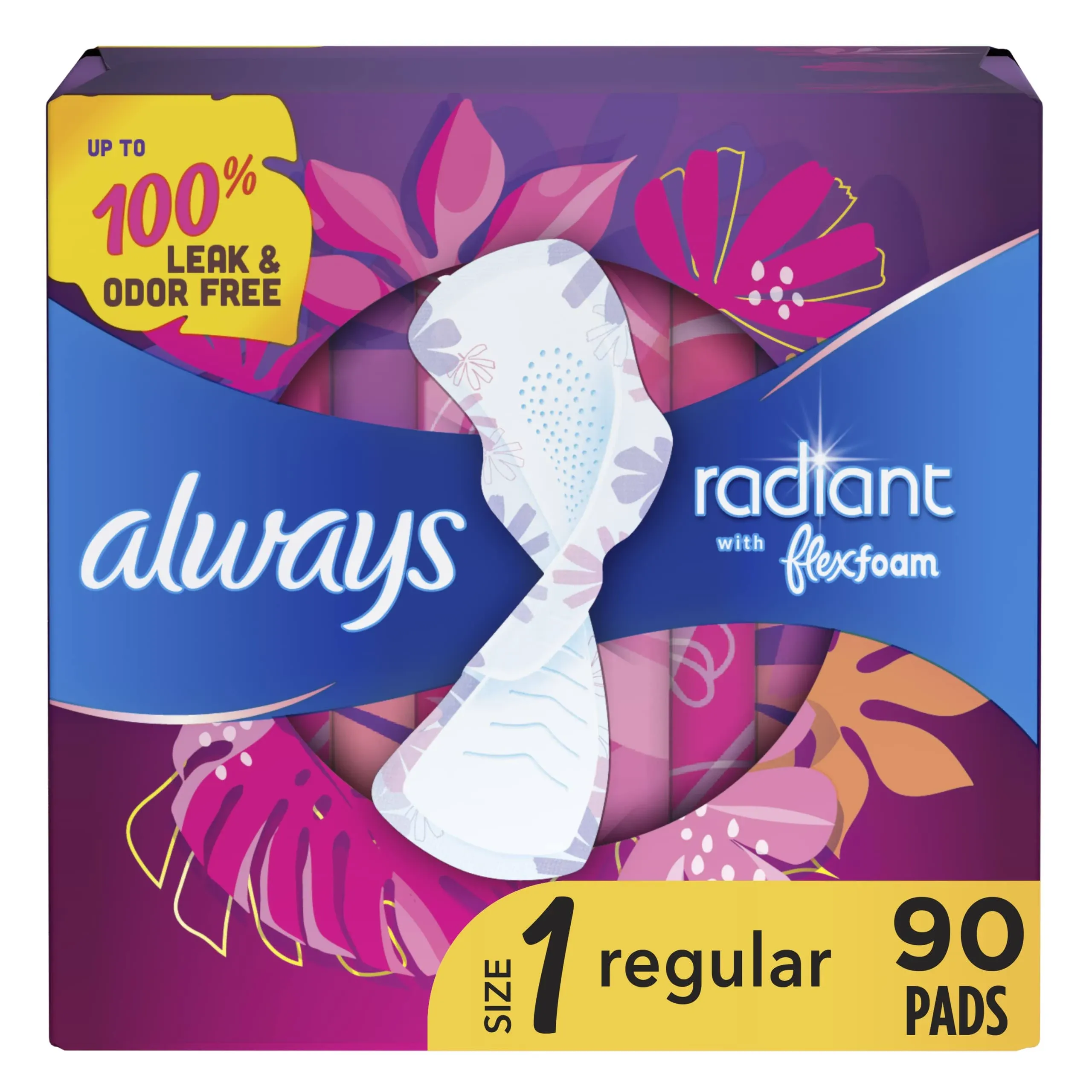 Always Radiant Pads, Flexi Wings, Heavy Flow, Light Clean Scent, Size 2 - 36 pads