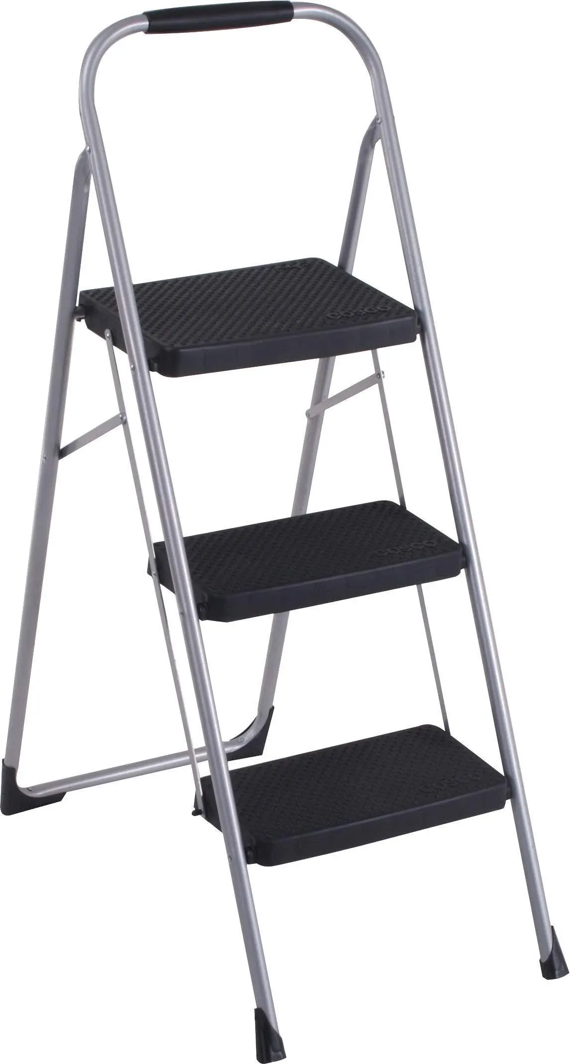 Cosco 3-Step Big Step Folding Stool, 200lb, Platinum, Each (CSC11408PBL1E<wbr/>)