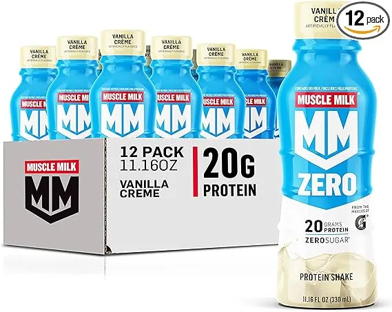 Muscle Milk Zero Protein Shake, Vanilla, 11.16 fl oz Bottle, 12 Pack