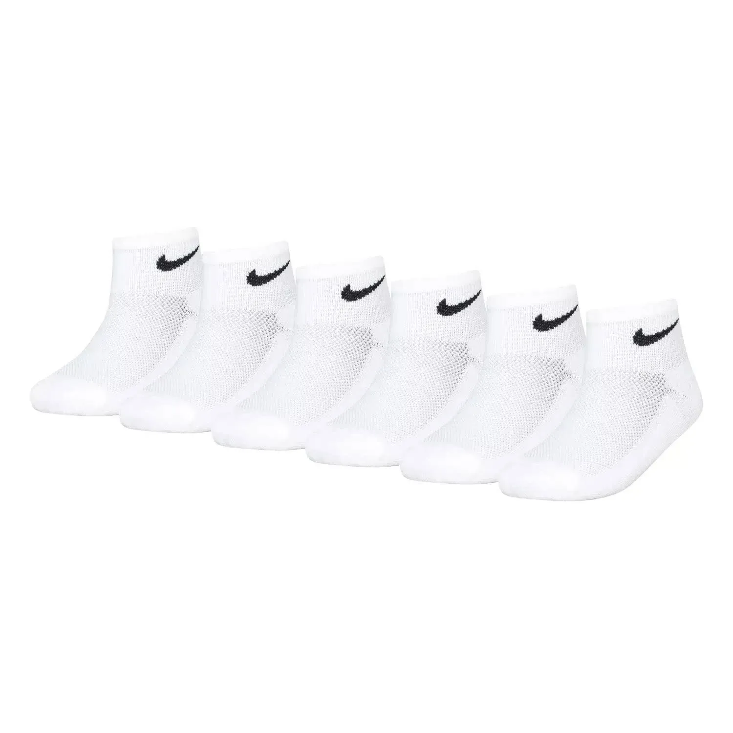 Nike Boy&#039;s White Black Logo Cushioned Ankle Socks 6 Pairs Size 7 NEW