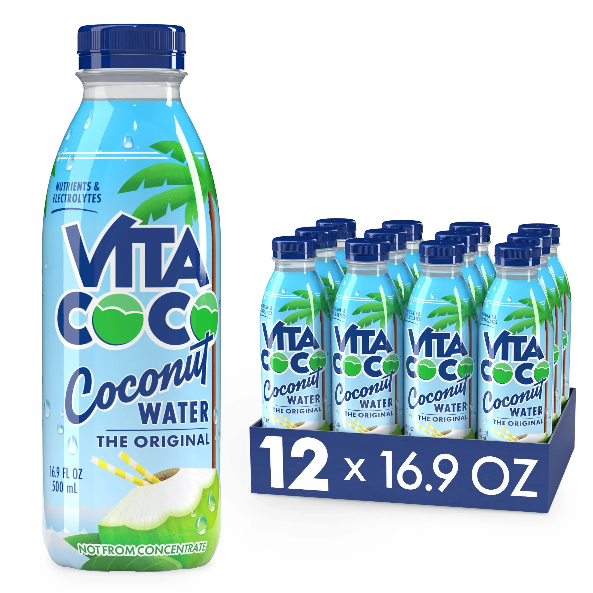 Vita Coco Pure All Natural Hydrating Electrolyte Coconut Water 16.9 Oz Slim Bottle (Pack Of 12)