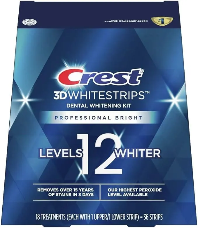 Crest 3D Whitestrips Professional Bright Levels 12 Teeth Whitening Kit, 18 Treatments, 1, 36.0 Count