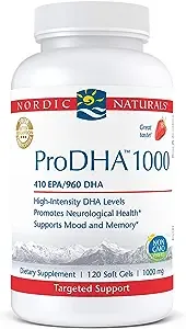 Nordic Naturals ProDHA 1000, Strawberry - 120 Soft Gels - 1660 mg Omega-3 - High-Intensity DHA Formula for Neurological Health, Mood & Memory - Non-GMO - 60 Servings