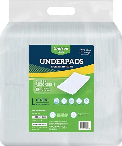 Unifree Disposable Underpads, Bed Pads, Incontinence Pad, Super Absorbent, 50 Count, Blue (XL 30x36 Inch)