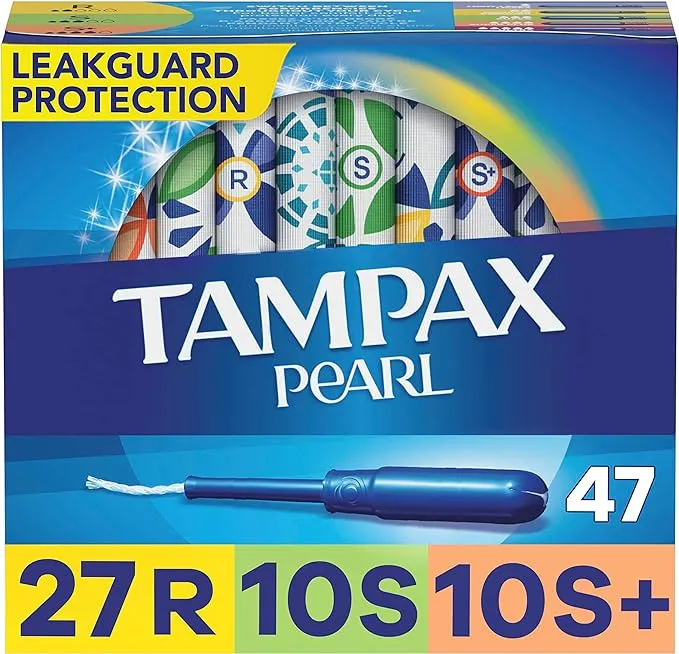 Tampax Pearl Tampons Trio Pack, with LeakGuard Braid, Regular/Super/Super Plus Absorbency, Unscented, 47 Count