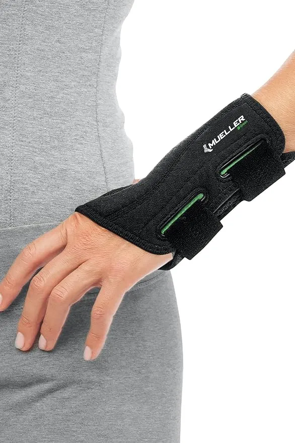 Mueller Sports Medicine Green Fitted Wrist Brace for Men and Women, Support and Compression for Carpal Tunnel Syndrome, Tendinitis, and Arthritis, Left Hand, Black, Large/X-Large