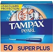 Tampax Pearl Tampons Super Plus Absorbency, with Leakguard Braid, Unscented, 50 Count