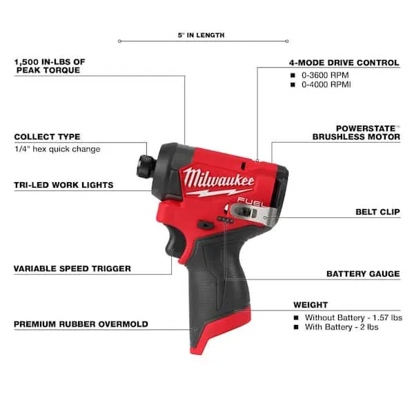 Milwaukee M12 FUEL 1/4" Hex Impact/Driver Kit